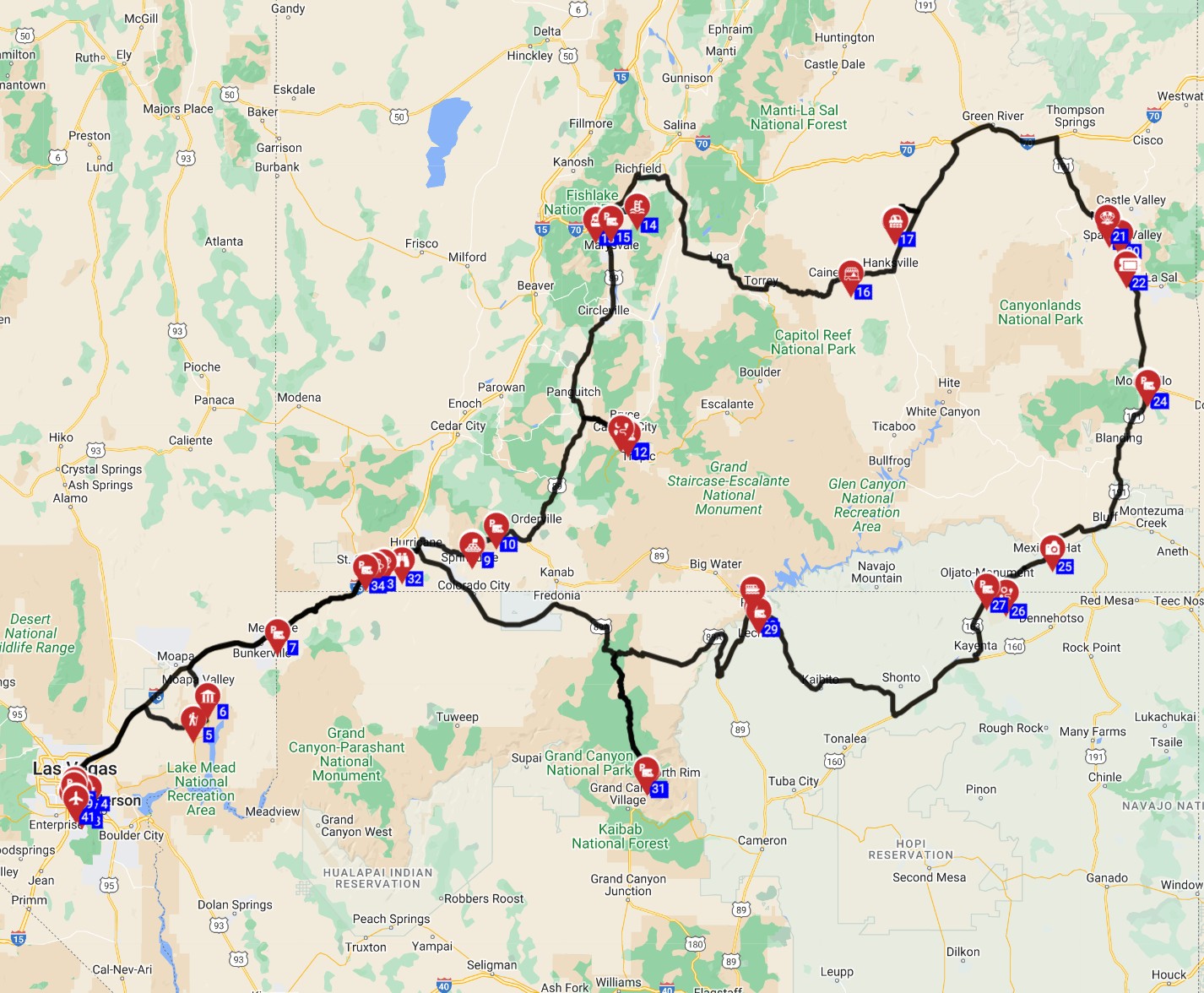 Map for Las Vegas Round Trip - The best of the Southwest